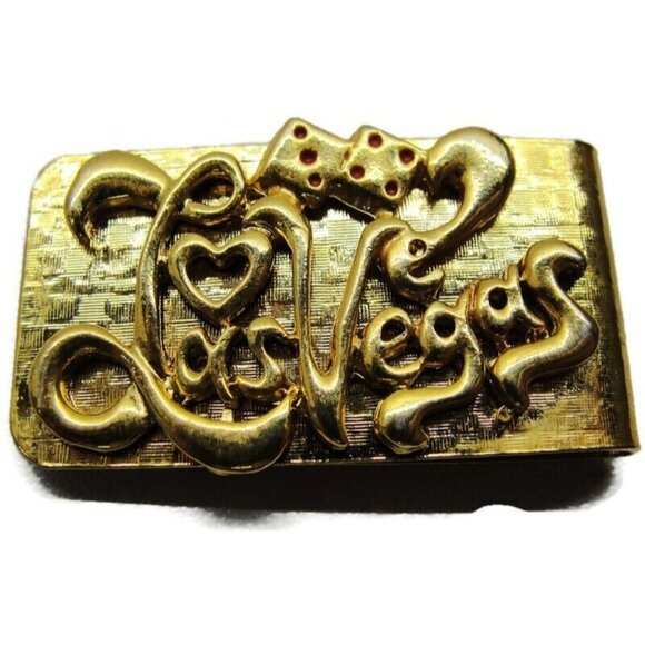 Las Vegas Dice Gold Tone Money Clip Stainless Steel Wallet Credit Card Cash ID - Picture 2 of 7